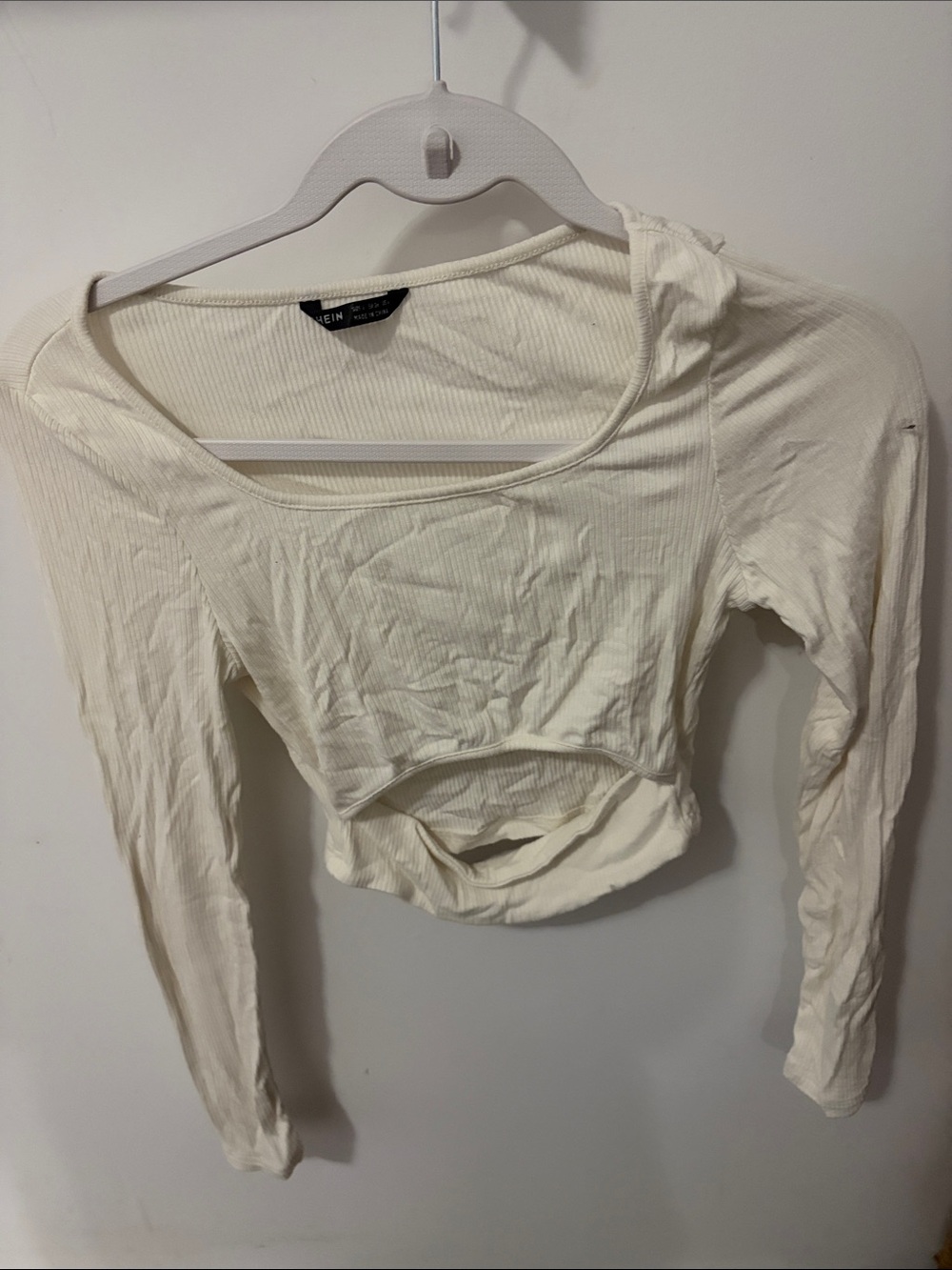 Ribbed Long-Sleeve Crop Top in Cream